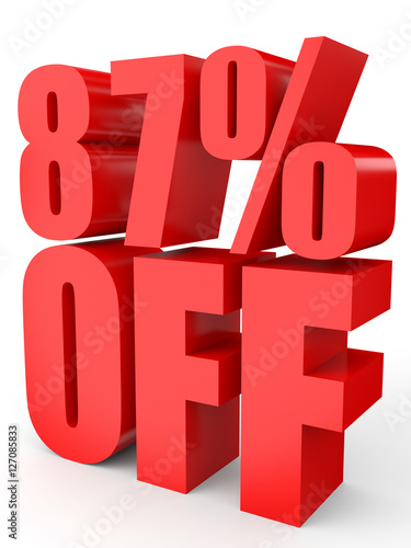 Discount 87 percent off. 3D illustration on white background.