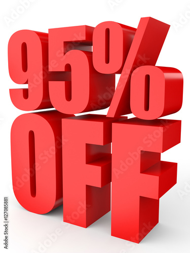 Discount 95 percent off. 3D illustration on white background.