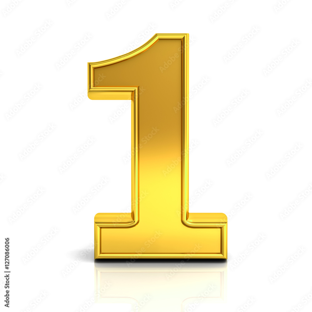 3D gold number one isolated over white background 3D rendering Stock  Illustration