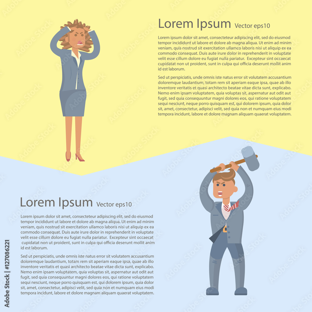 Obraz premium Business problem concepts flyer. Business person in stress. Vector Character design.