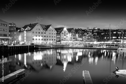 Tromso night black and white city background