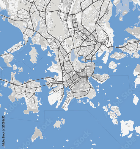 Map of Helsinki city. Finland Roads