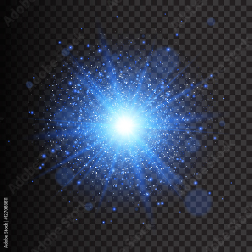Transparent Blue Glow light effect. Star burst with sparkles