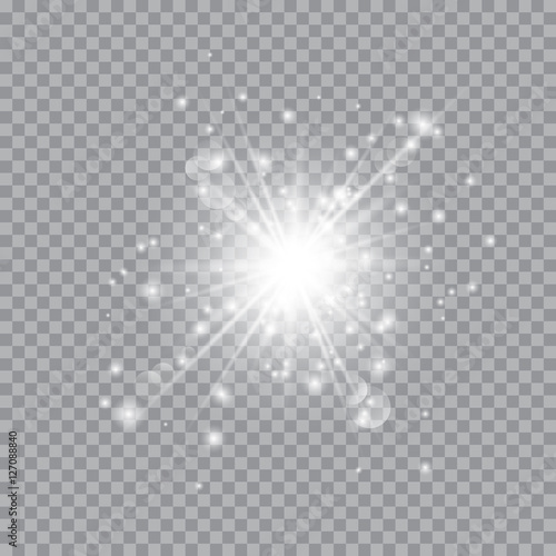 Transparent White Glow light effect. Star burst with sparkles