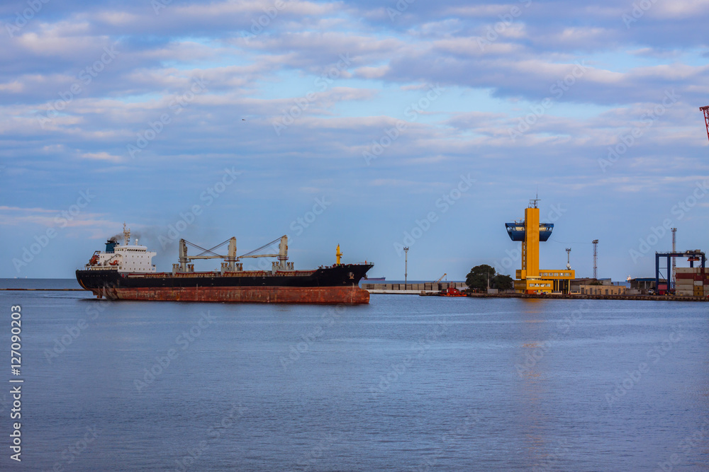 big cargo ship in port 
