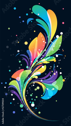 Multicolored abstract floral element on black background