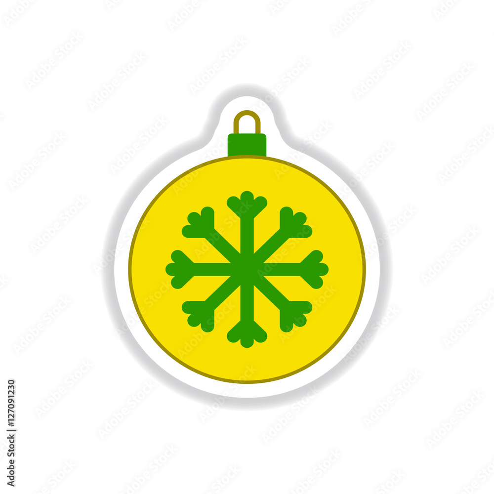 Fototapeta premium Vector illustration in paper sticker style Christmas ball and snowflake