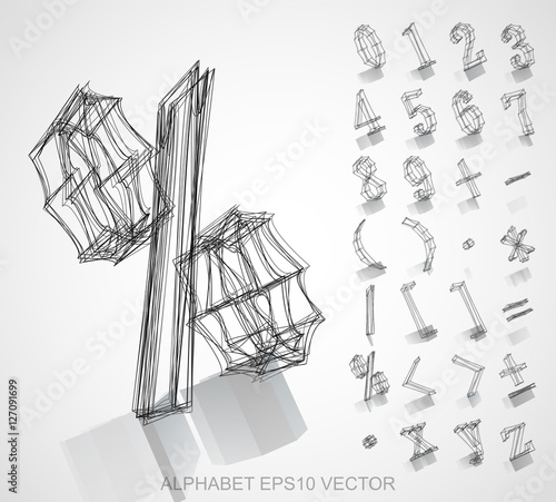 Vector illustration of a sketched Numbers And Mathematical Symbols. Hand drawn 3D Numbers And Mathematical Symbols.