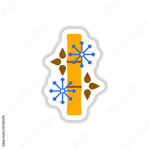 Vector illustration of bamboo and snowflakes in paper sticker style