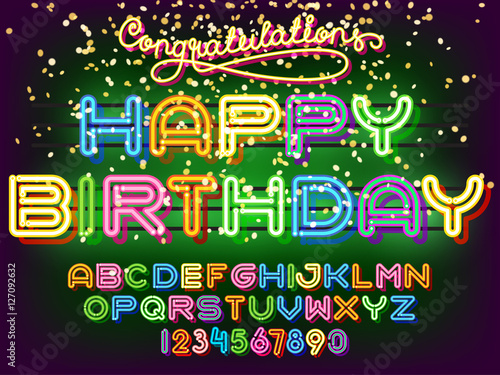 Happy Birthday lettering Neon Font