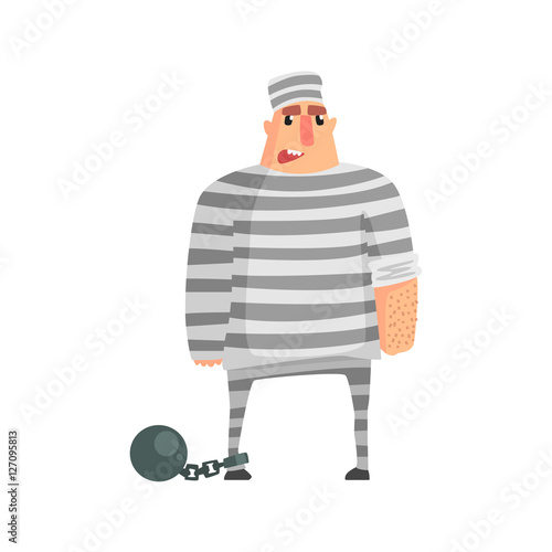 Criminal InStripy Prison Uniform Standing In Irons Caught And Convicted For His Crimes