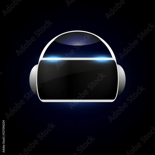 Futuristic virtual reality glasses. 3d vr mask with headphones. Front view. Vector illustration on black background