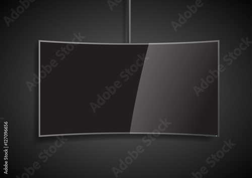 Curved black blank screen smart TV. Background in vector graphics
