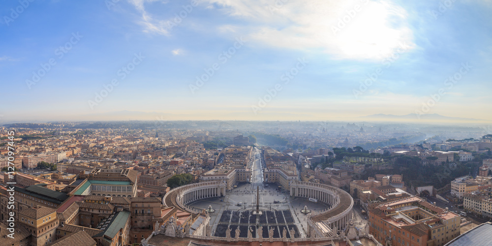 Morning sun over Rome and St. Peter's Square