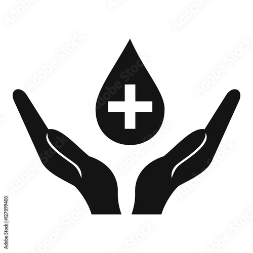 Hands holding blood drop icon. Simple illustration of hands holding blood drop vector icon for web design
