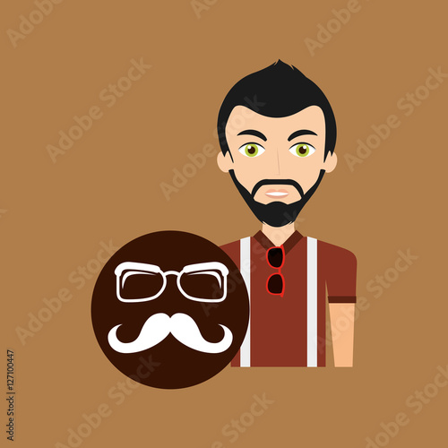 young hipster man long mustache and glasses vector illustration eps 10