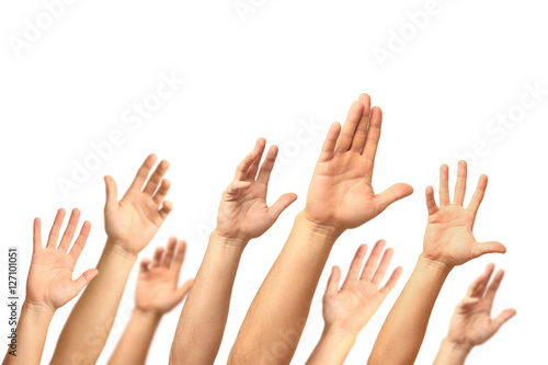 Hands up isolated on white background