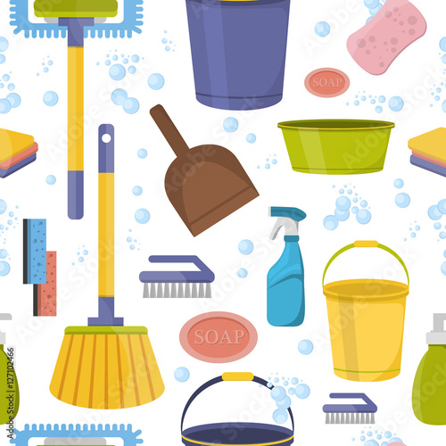 Cleaning tools sweamless pattern vector. photo