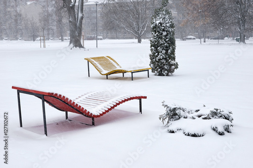 Wallpaper Mural beach bench snow covered snowfall Torontodigital.ca