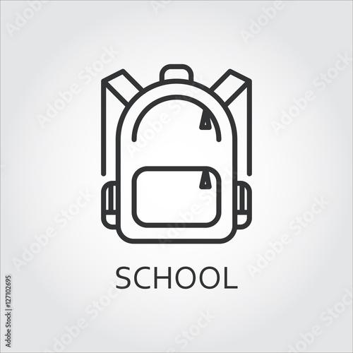 Icon school bag drawn in outline style on gray background