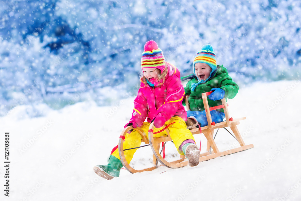 Kids having fun on sleigh ride