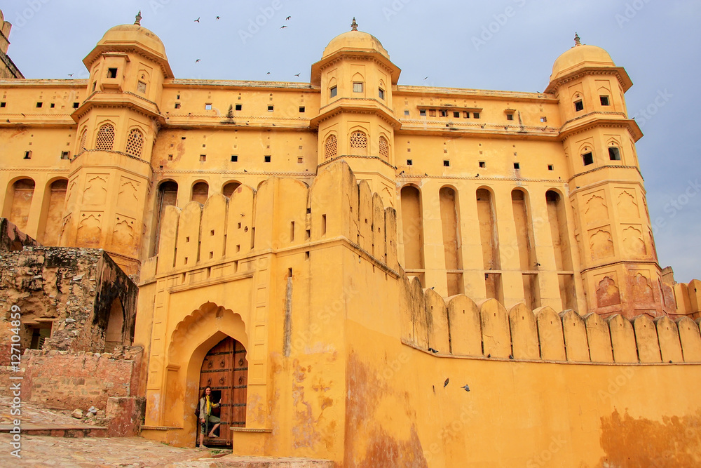 Defensive walls of Amber Fort in Rajasthan, India