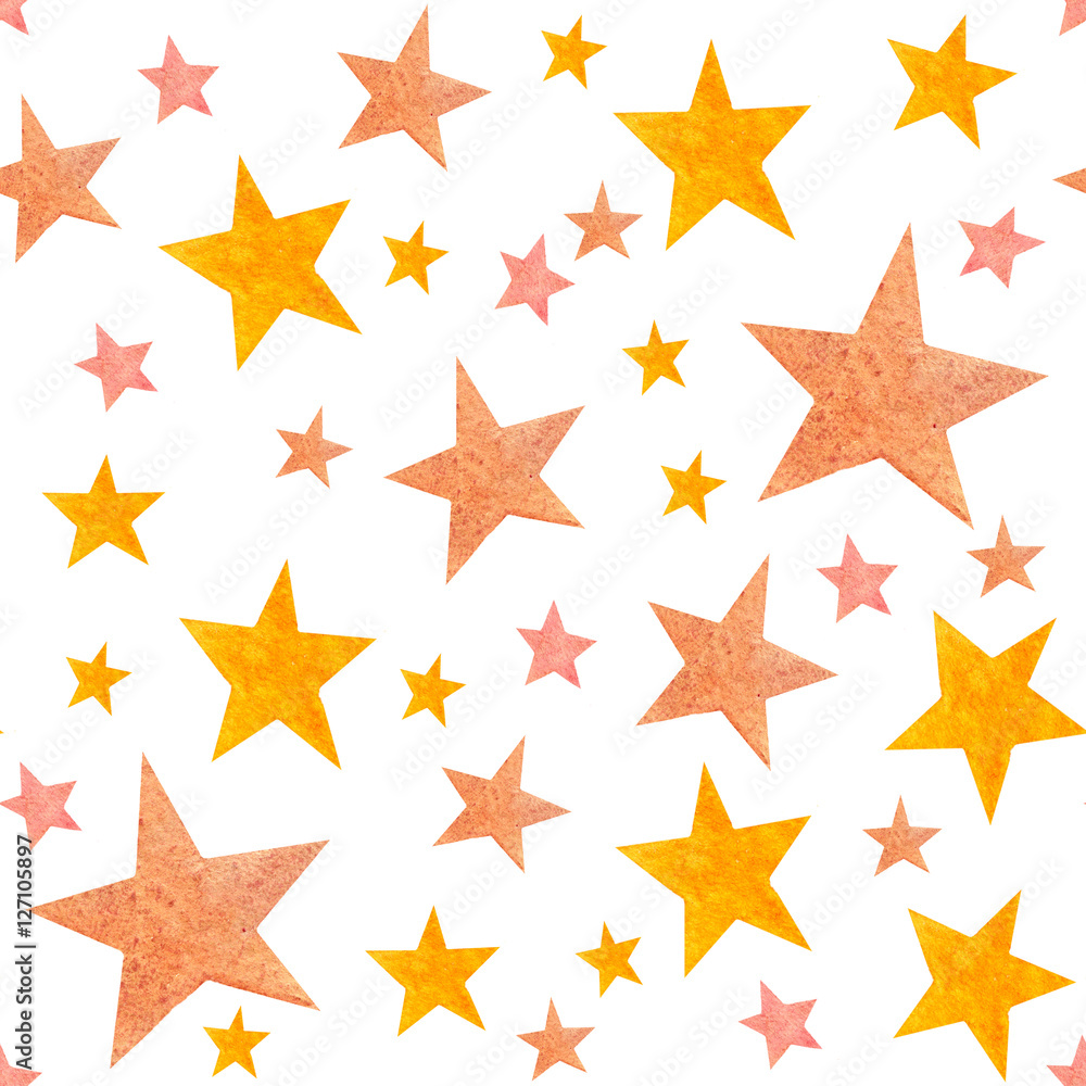 Watercolor seamless pattern with stars isolated on white. Repeating starry background. Watercolor seamless pattern with stars isolated on white. Repeating starry background.