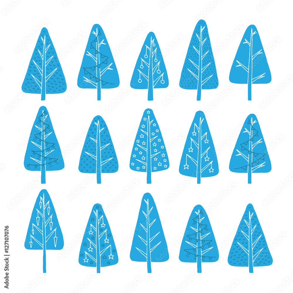 Hand drawn Christmas tree icons. Doodles and sketches Hand drawn Christmas tree icons. Doodles and sketches