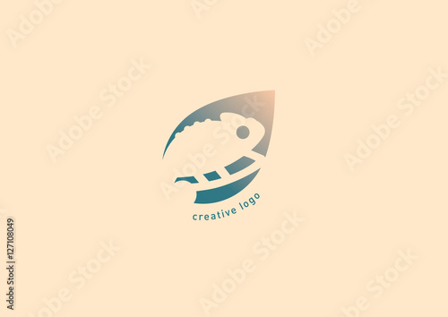 Creative emblem in a linear style, the chameleon