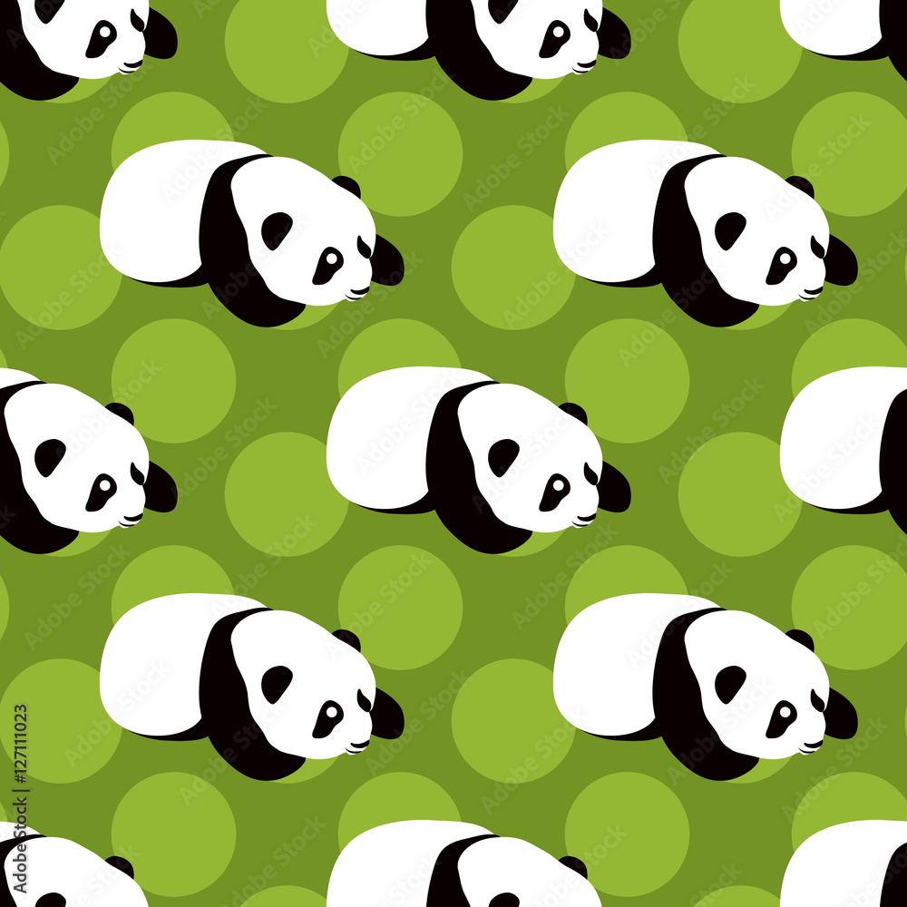 Obraz premium Panda bear vector background. Seamless pattern with cute cartoon sleeping panda. 