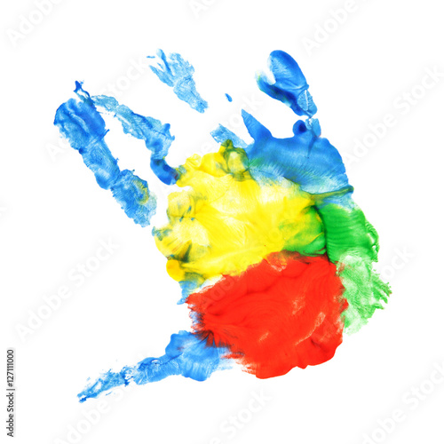 Handprint of of two and six months years old child isolated on white