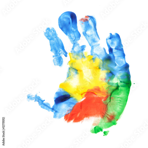 Handprint of of two and six months years old child isolated on white