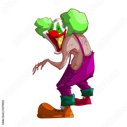 Colorful vector illustration of a cartoon scary, evil clown