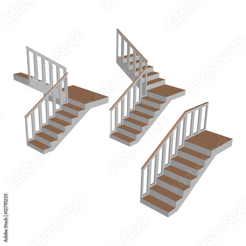 Set Stairs 3d. Sample ladder with  railing side view isolated.  Vector illustration.  