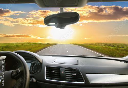 beautiful sunset from the interior of cars
