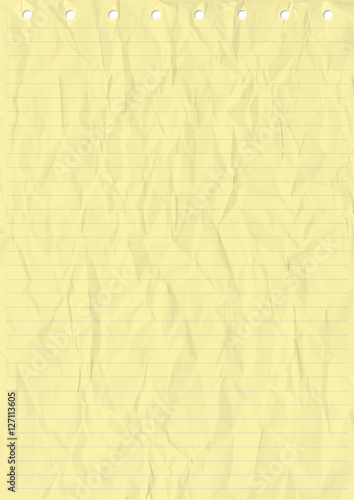 Wrinkled Yellow sheet of line Paper. Vector, Illustration of Wrinkled Yellow sheet of line Paper with holes.