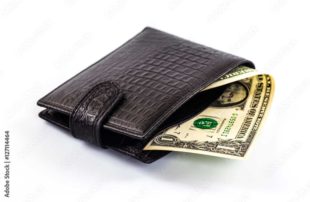 men's black wallet money in cash white background men's black wallet money in cash white background
