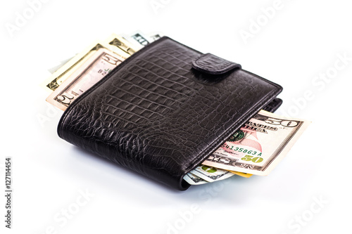 Wallpaper Mural men's black wallet money in cash white background Torontodigital.ca