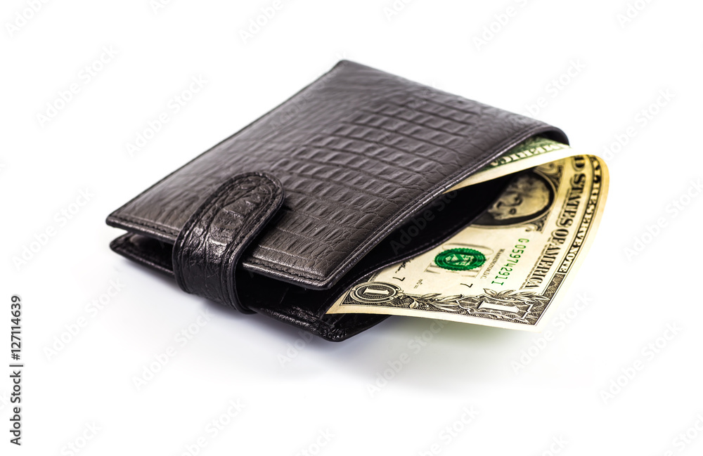 men's black wallet money in cash white background men's black wallet money in cash white background