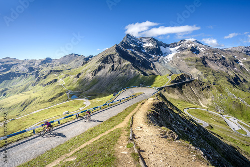 Cyclists on the Großglockner High Alpine Road, Carinthia, Austria