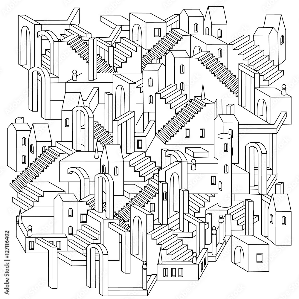 Vector zen art illustration. outline city Vector zen art illustration. outline city
