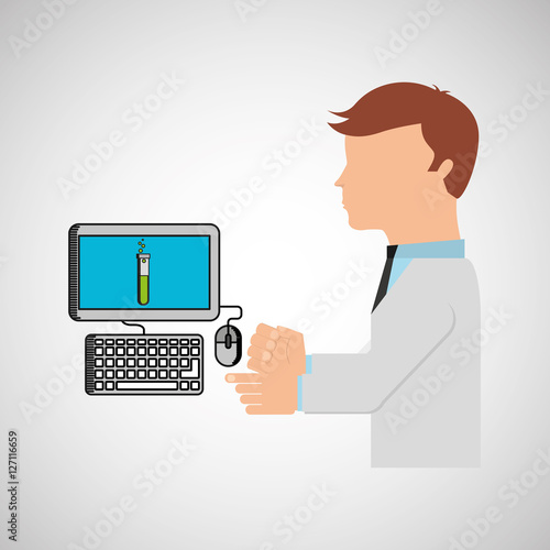 scientist worker research computer test tube vector illustration eps 10