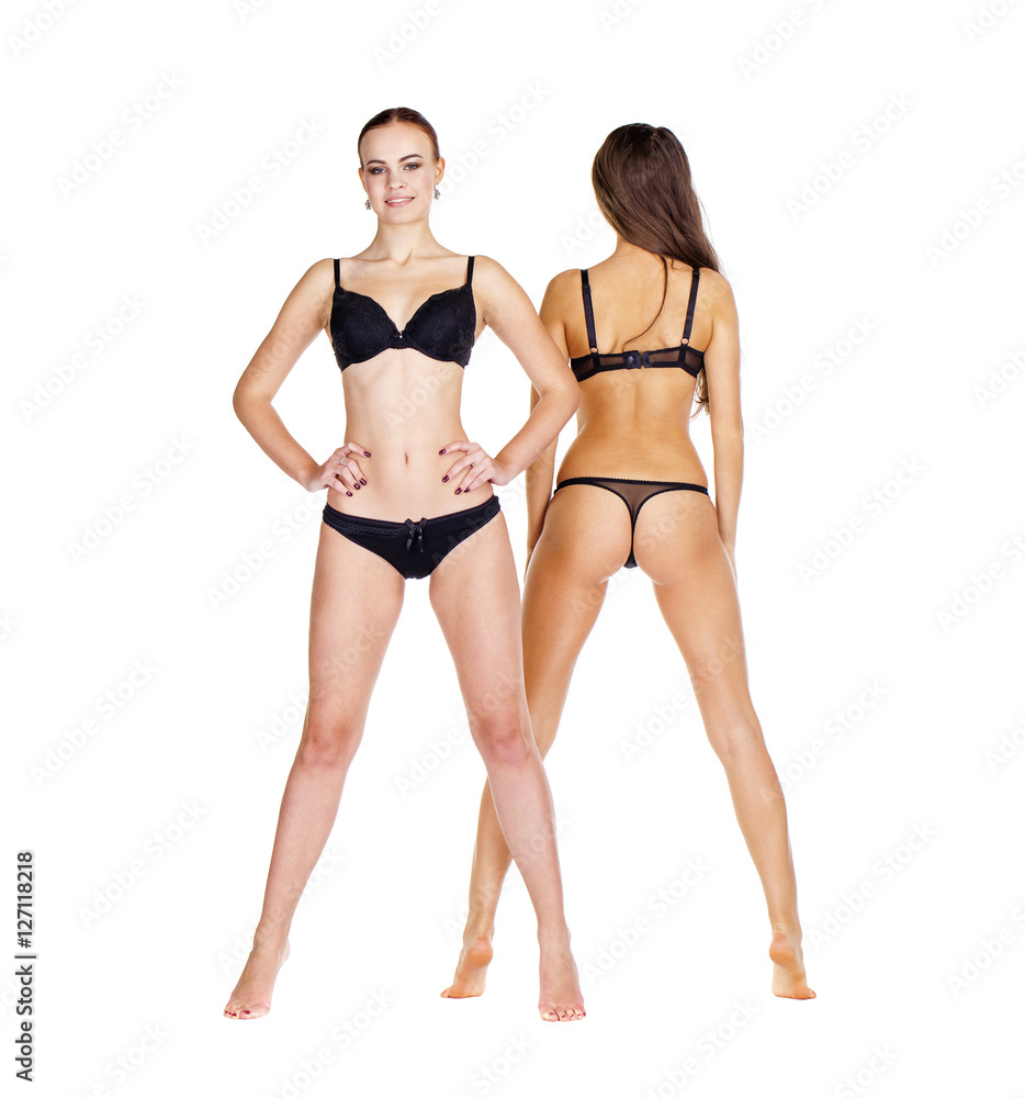 Foto de Two sexy models. Beautiful brunette women in underwear do Stock