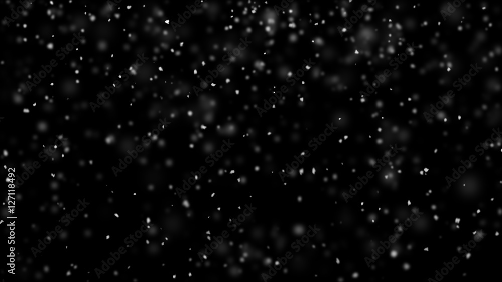 Snowflakes in turbulent air 3D render