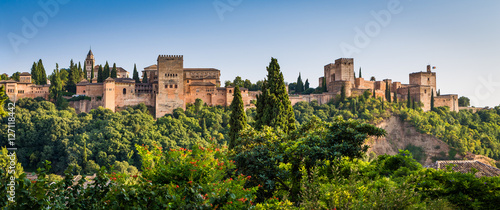 Famous Alhambra Royal Palace (UNESCO heritage) from the view point in front of the Alhambra hill