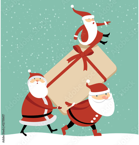 Santas with huge gift box