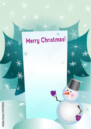 Happy New Year Banner Merry Christmas Greeting Card  snowmanVector Illustration