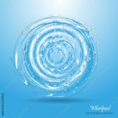 Water circle. Whirlpool, realistic water droplets Vector illustration.