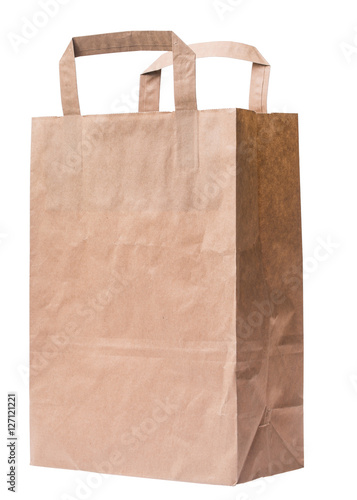 empty paper bag from the store is isolated on a white background in macro lens shot