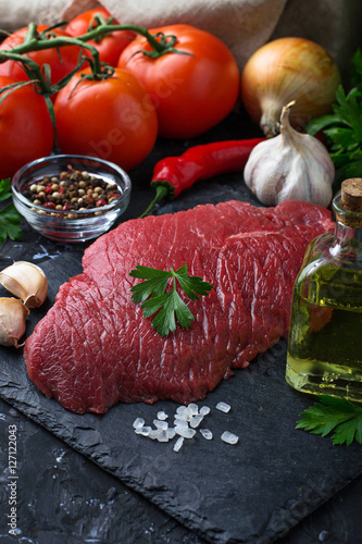 Raw fresh beef steak and vegetable